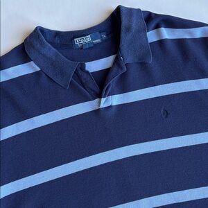 Rare Vintage Polo Ralph Lauren Blue Striped Cotton Short Sleeve Sweater Men’s XL